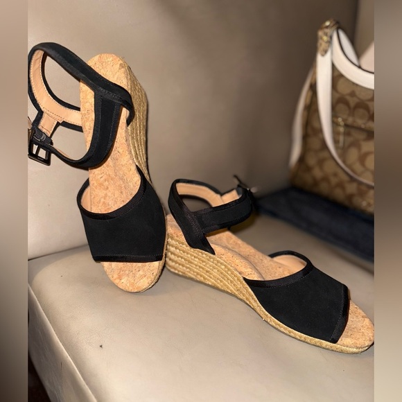 Ugg Wedge Shoe Womens 6.5 Australia Maybell Black 1019887 Espadrille Strap - Picture 1 of 12